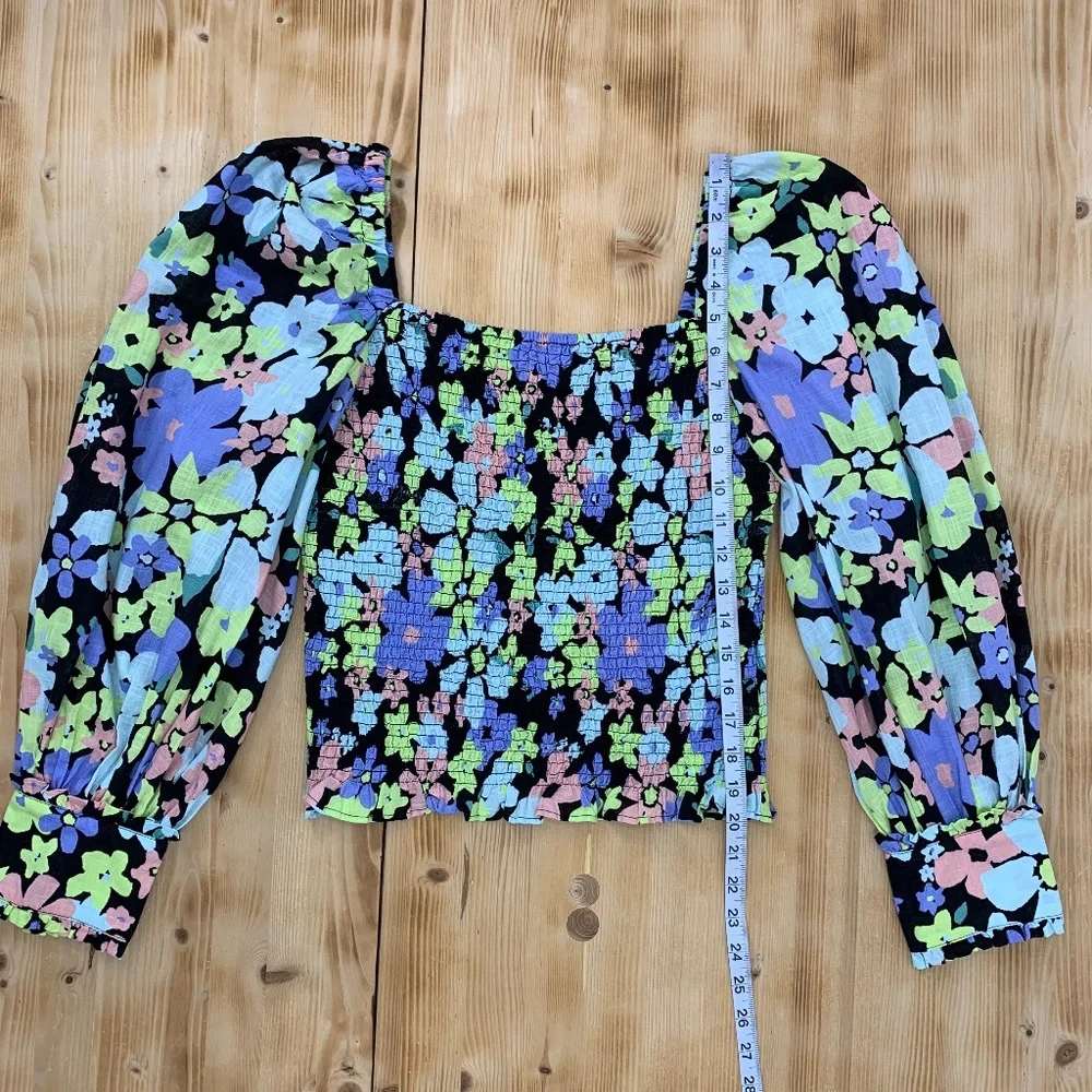 Free People Ariana Square Neck Smocked Top in Retro Floral Sz M